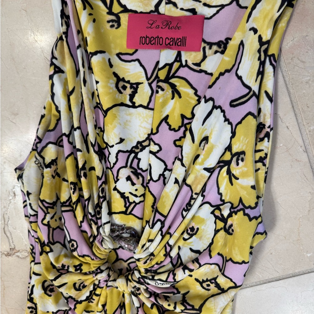 Roberto Cavalli Yellow and Purple Floral Maxi Dress